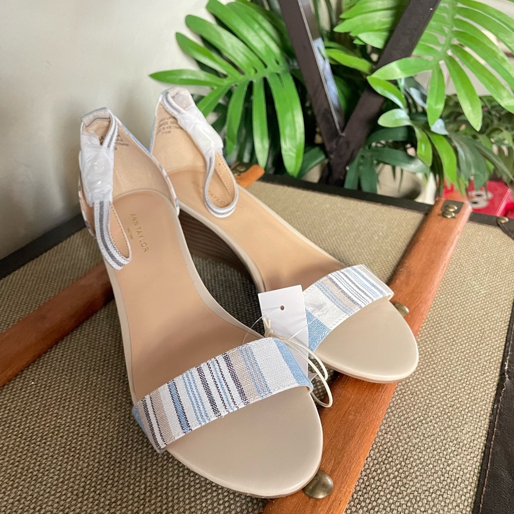 Striped Ankle Strap Wedge Sandals